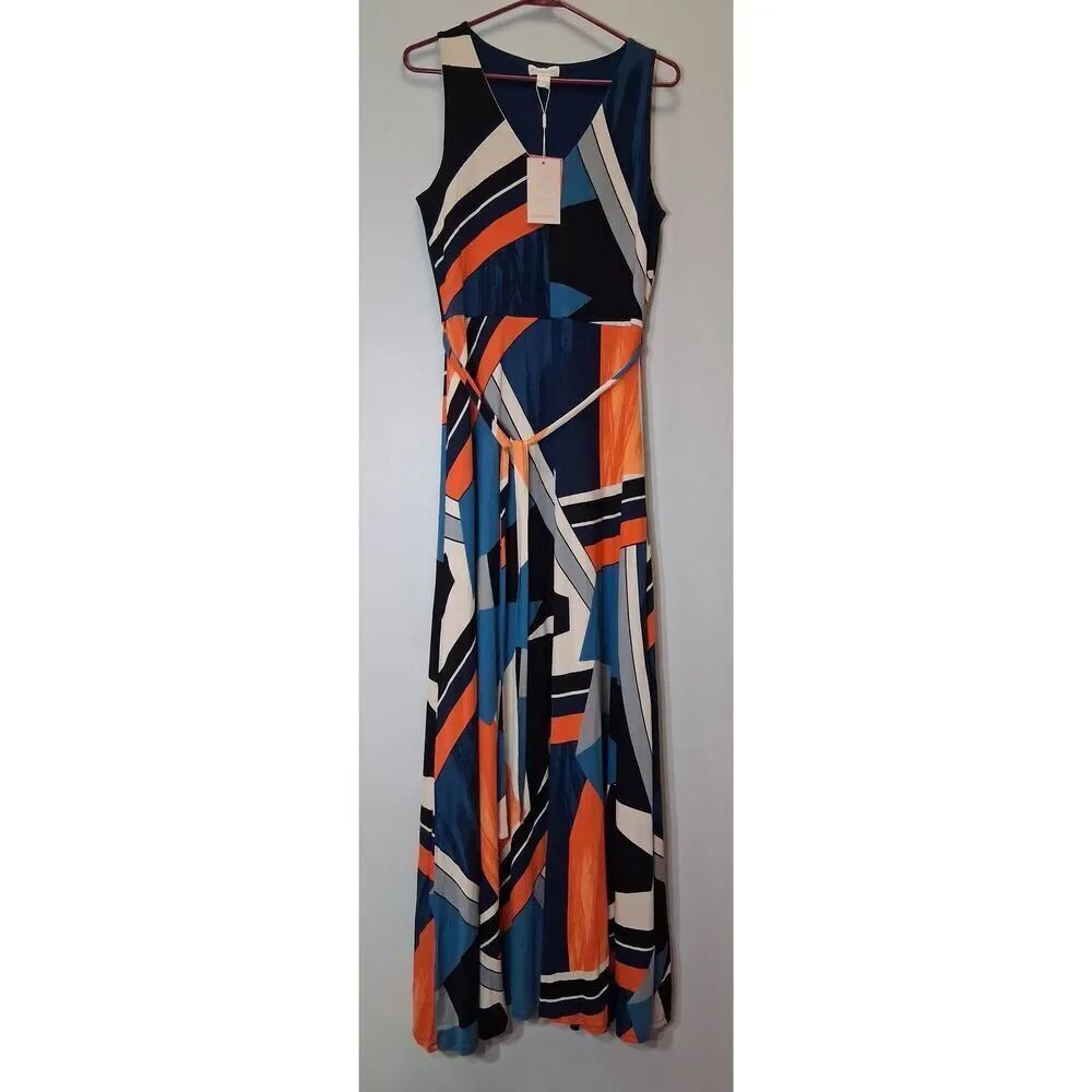 Monsoon womens size 10 long maxi dress orange blue resort wear sun dress ankle